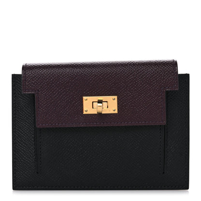 Hermes Epsom Tri-Color Kelly Pocket Compact Wallet Rouge Sellier Black Bleu Saphir 1 of 8