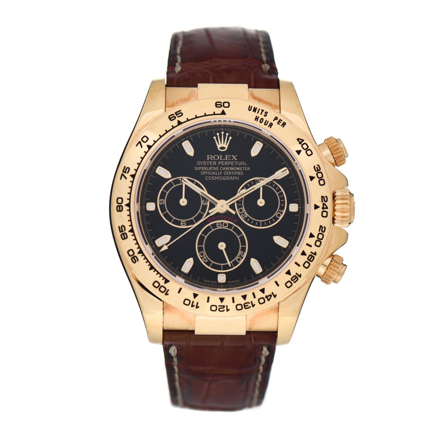 Rolex 18K Yellow Gold Alligator 40mm Daytona Oyster Perpetual Watch Black 116518 1 of 4