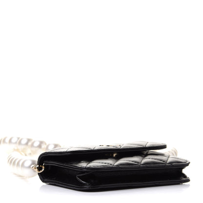 Chanel Calfskin Quilted Maxi Pearls Card Holder Flap With Chain Black 3 of 10