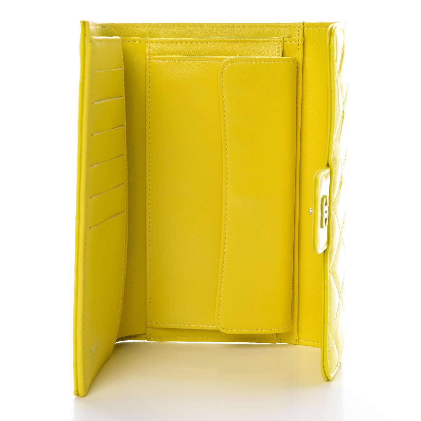 Patent Quilted Large Flap Wallet Yellow