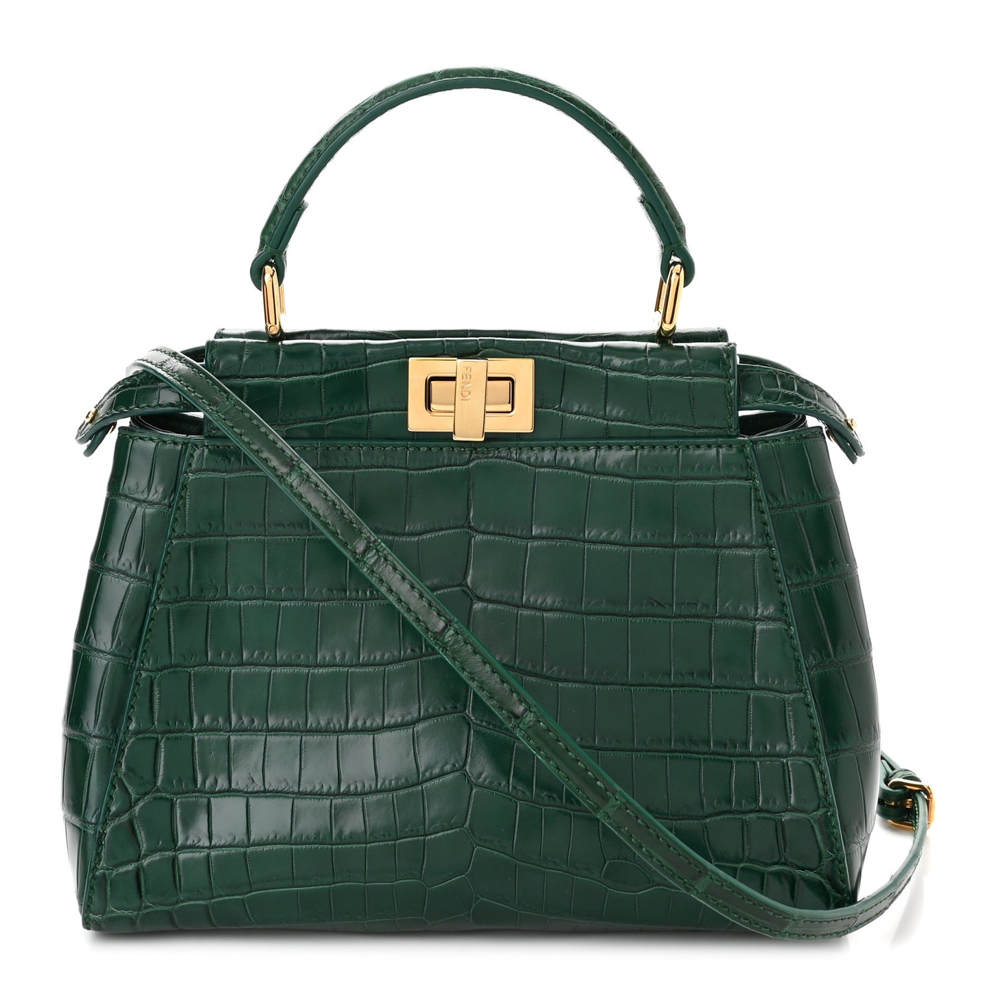 Shiny Crocodile Shiny Nappa Mini Peekaboo Iconic Satchel Emerald