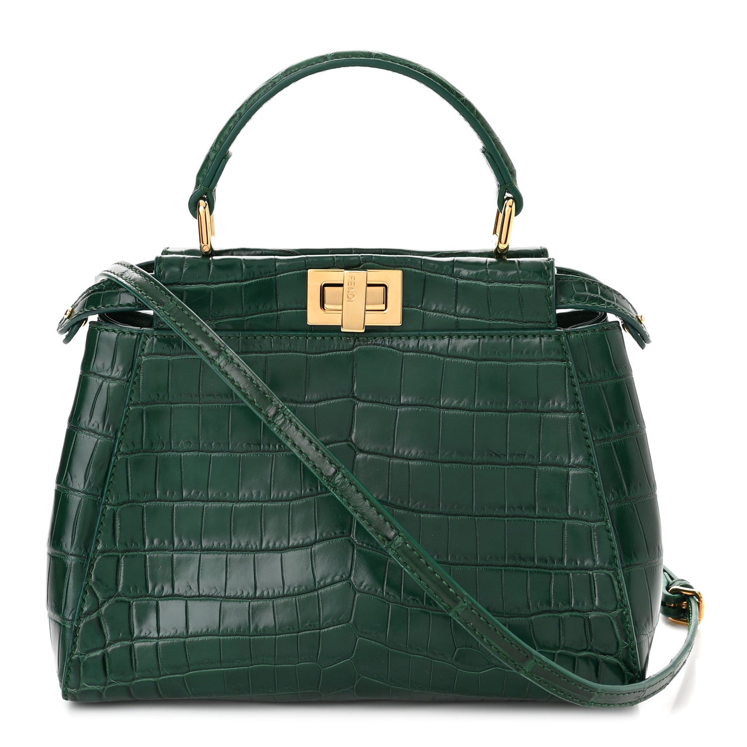 Fendi Shiny Crocodile Shiny Nappa Mini Peekaboo Iconic Satchel Emerald 1 of 8