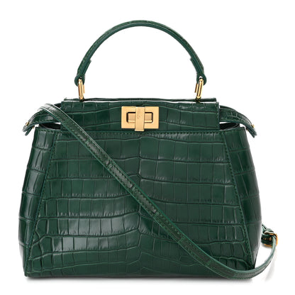 Fendi Shiny Crocodile Shiny Nappa Mini Peekaboo Iconic Satchel Emerald 1 of 8