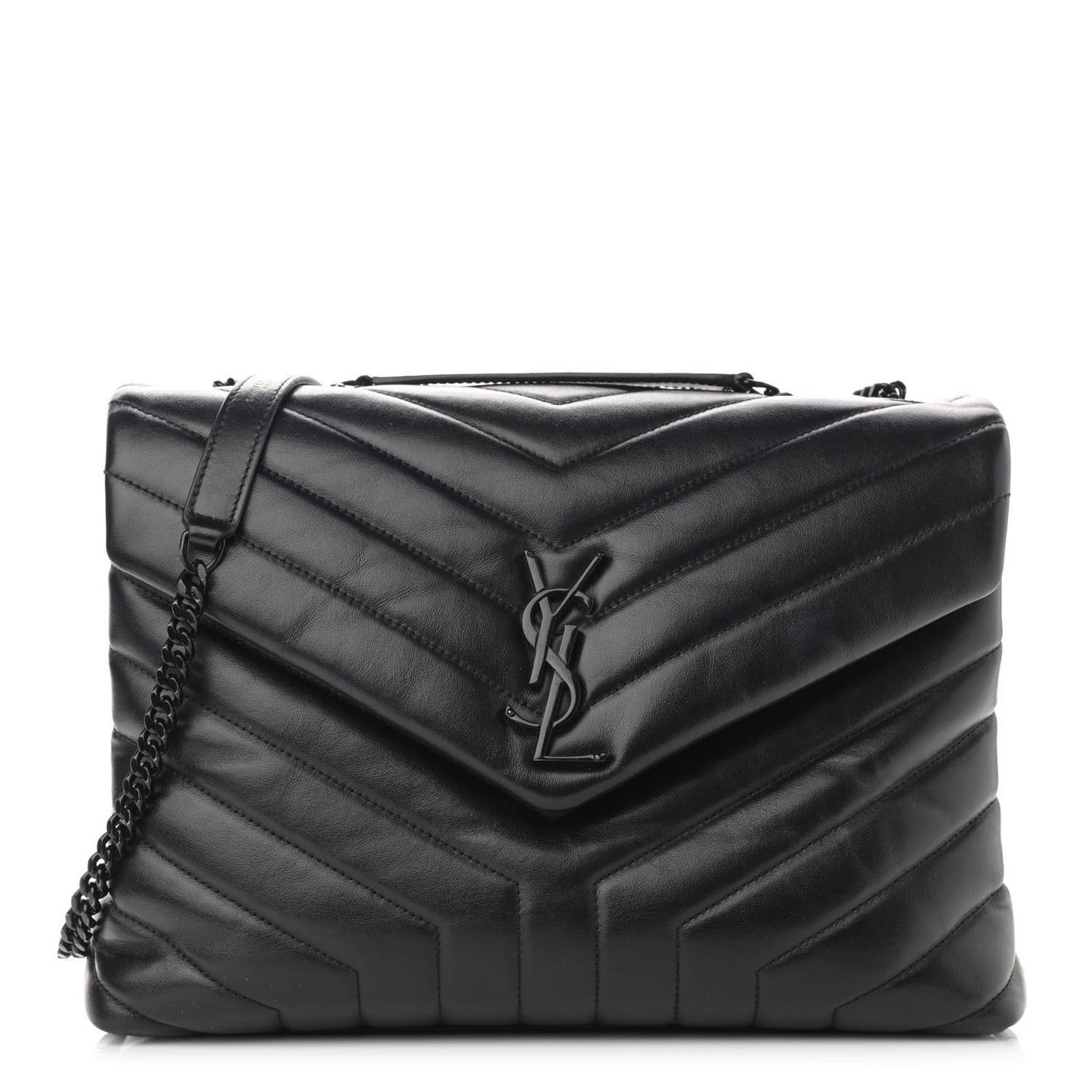 Calfskin Y Quilted Monogram Medium Loulou Chain Satchel Black