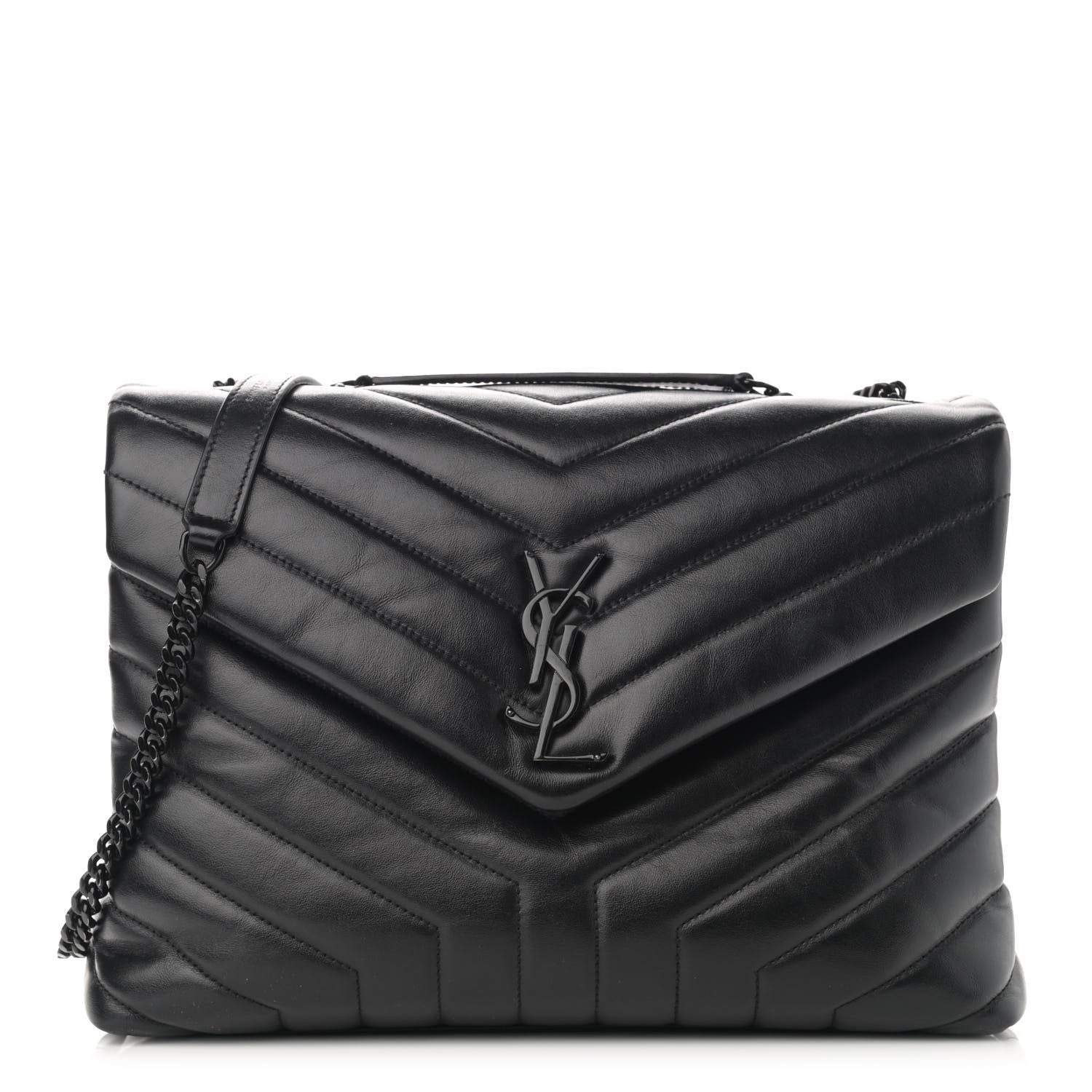 Saint Laurent Calfskin Y Quilted Monogram Medium Loulou Chain Satchel Black 1 of 13