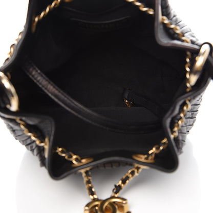 Chanel Iridescent Crumpled Calfskin Coco Pleats Small Drawstring Bag Black 5 of 14