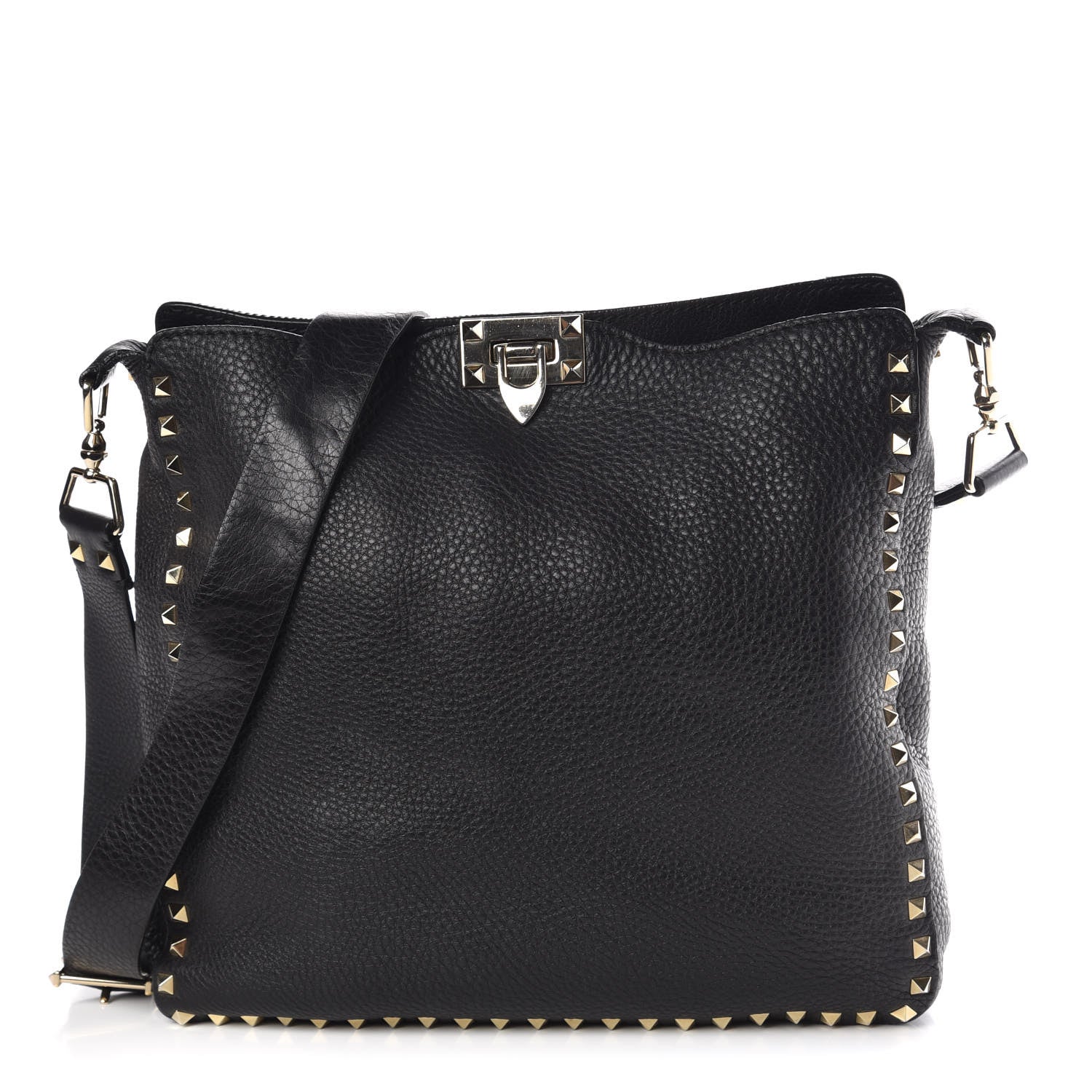 Valentino Garavani Pebbled Calfskin Large Rockstud Flip-Lock Messenger Bag Black 1 of 14