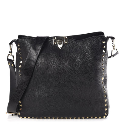Valentino Garavani Pebbled Calfskin Large Rockstud Flip-Lock Messenger Bag Black 1 of 14