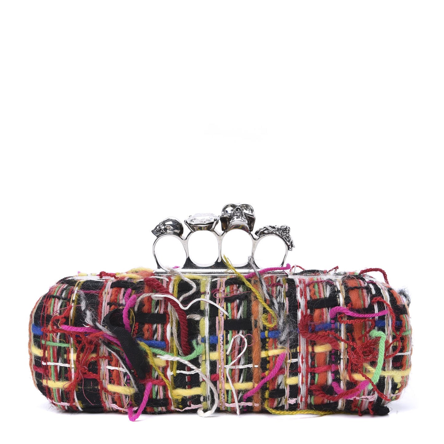 Tweed Wishing Tree Skull Knuckle Box Clutch Multicolor
