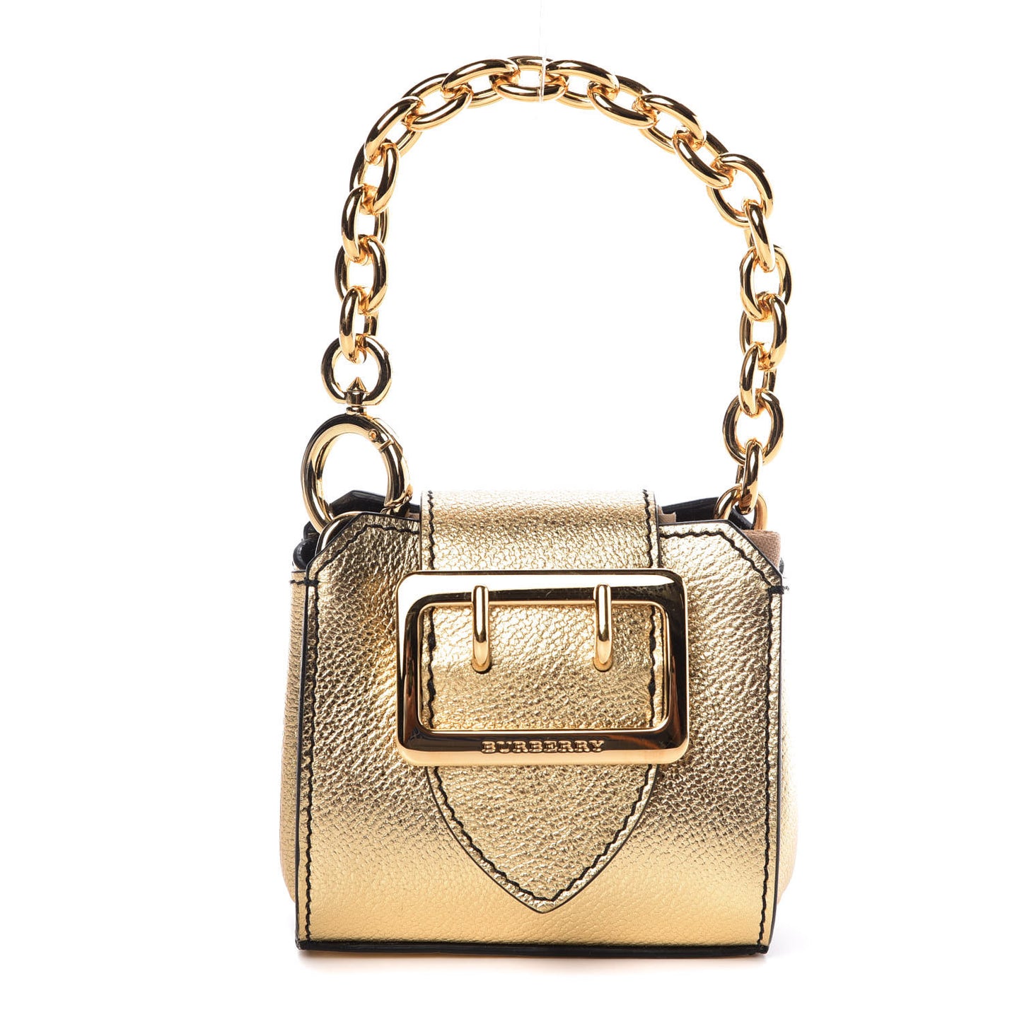 Metallic Soft Grain Calfskin Micro Buckle Tote Charm Gold