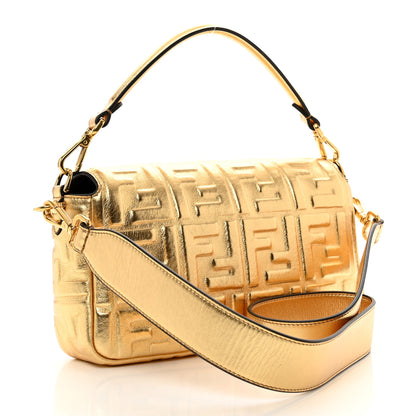 Fendi Vitello Catalan Mirror FF 1974 Embossed Baguette Gold 3 of 8