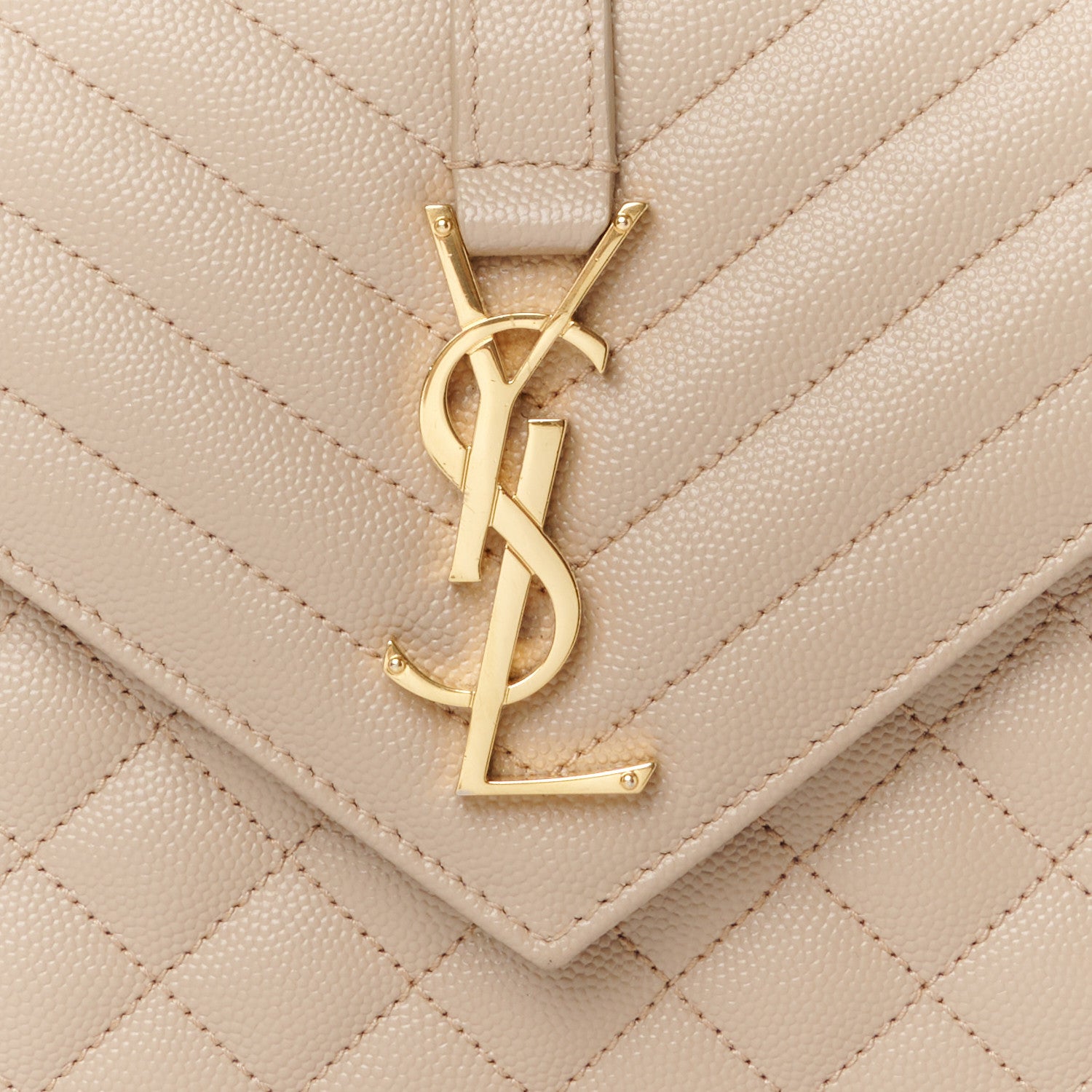 Saint Laurent Grain De Poudre Textured Mixed Matelasse Medium Triquilt Monogram Satchel Dark Beige 9 of 11