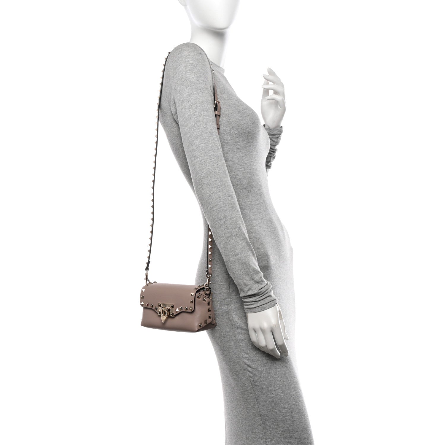Valentino Garavani Calfskin Mini Rockstud Crossbody Bag Poudre 2 of 10