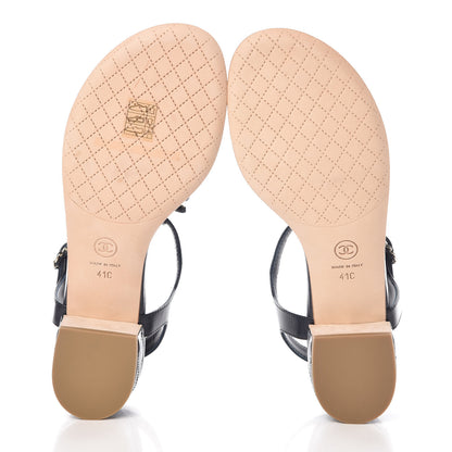 Chanel Goatskin CC Chain Thong Sandals 41 Dark Blue 7 of 8