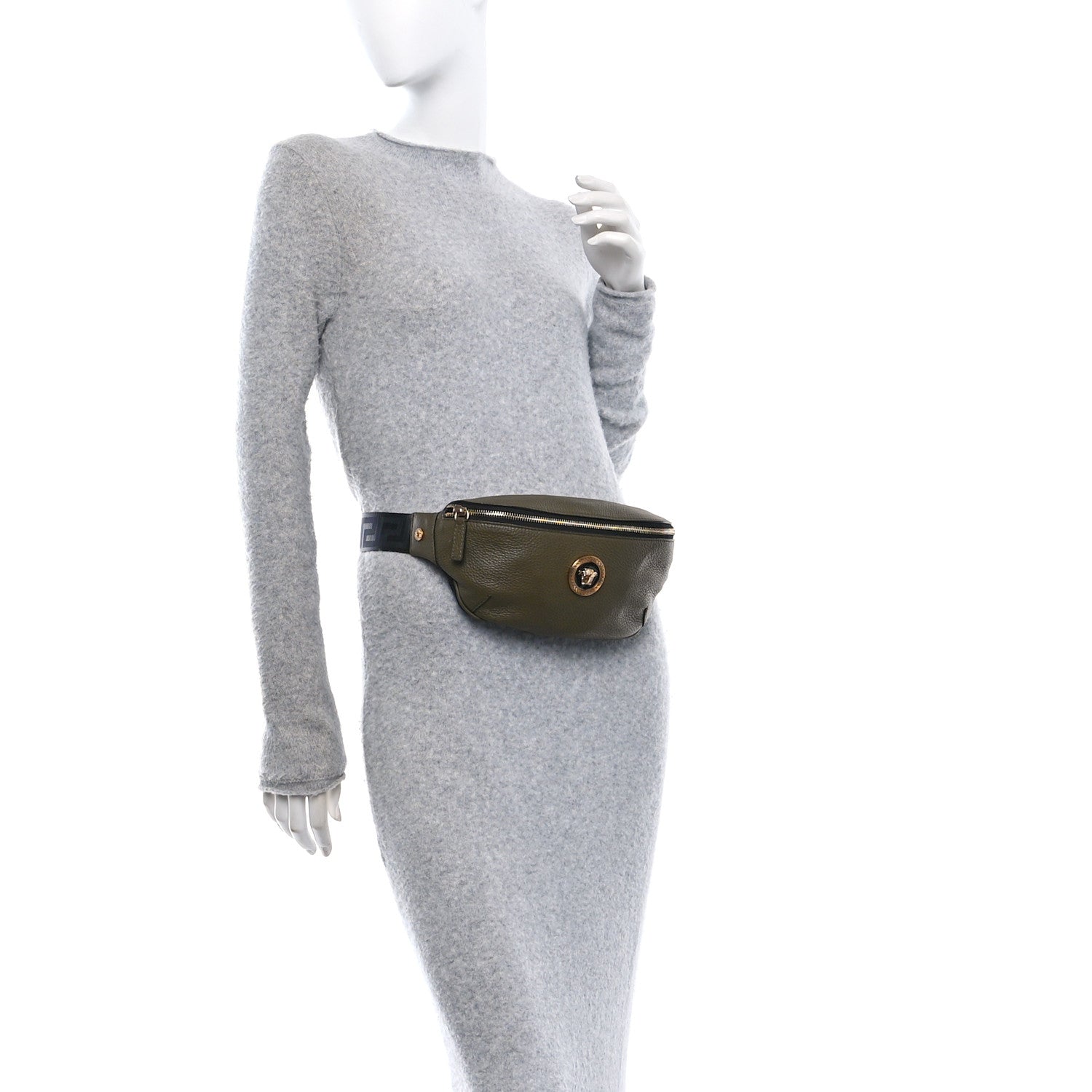 Versace Grained Calfskin Vanitas Medea Belt Bag Olive Green