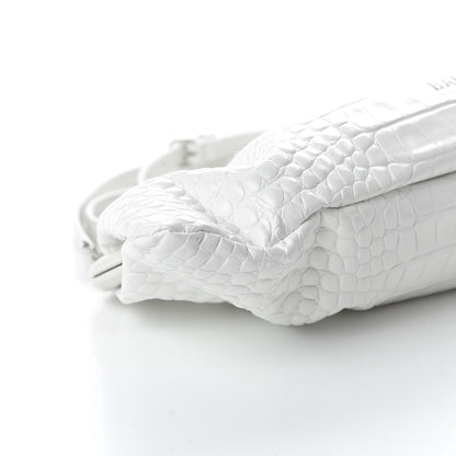 Balenciaga Shiny Supple Calfskin Logo Crocodile Embossed XL Cloud Clutch White 6 of 10