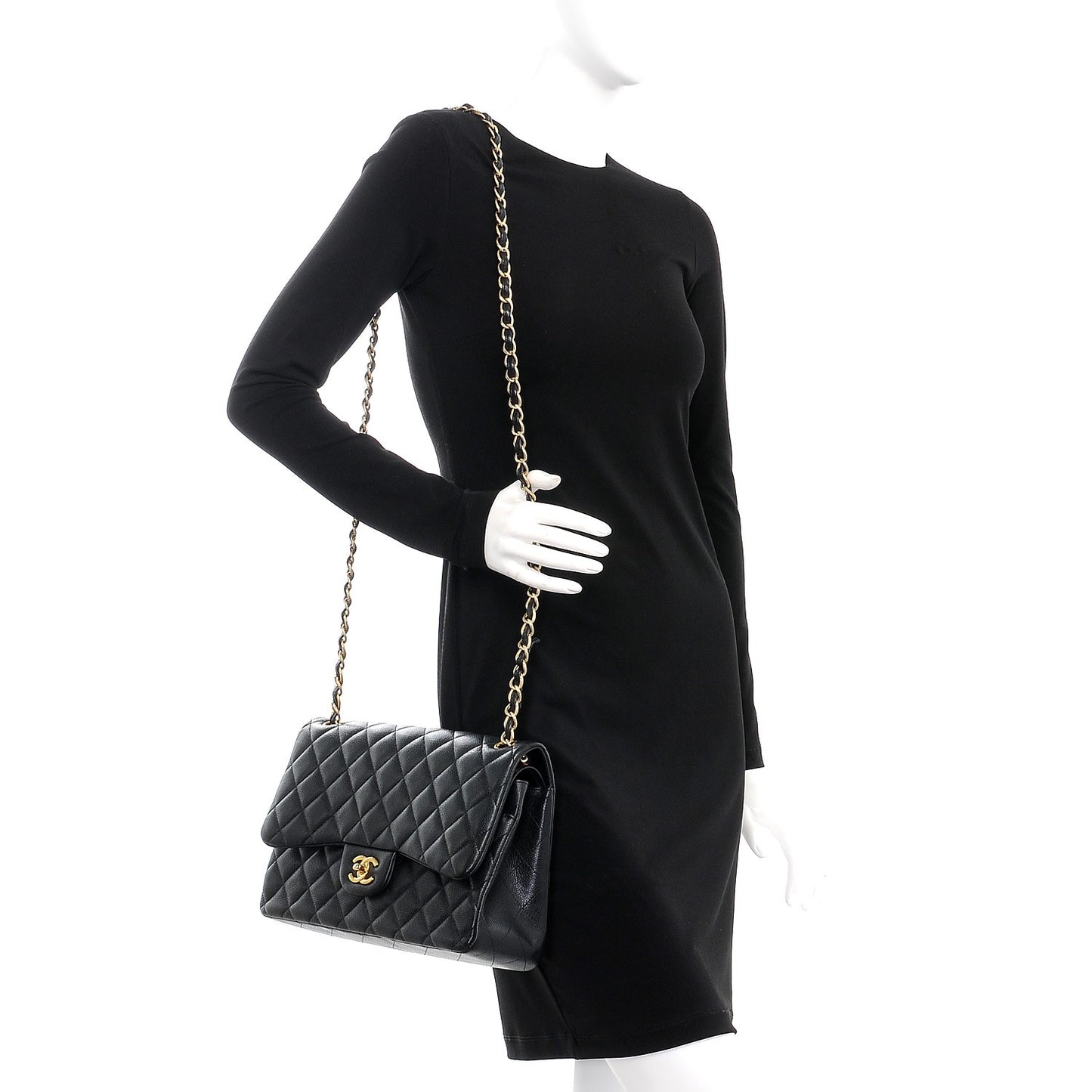 Caviar Quilted Jumbo Double Flap Black