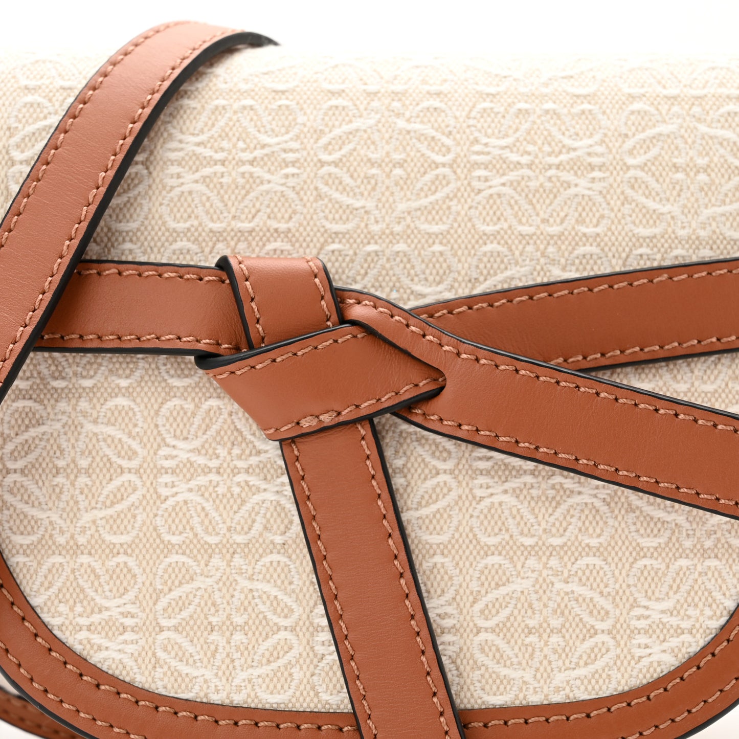 Calfskin Canvas Anagram Mini Gate Dual Bag Ecru Tan