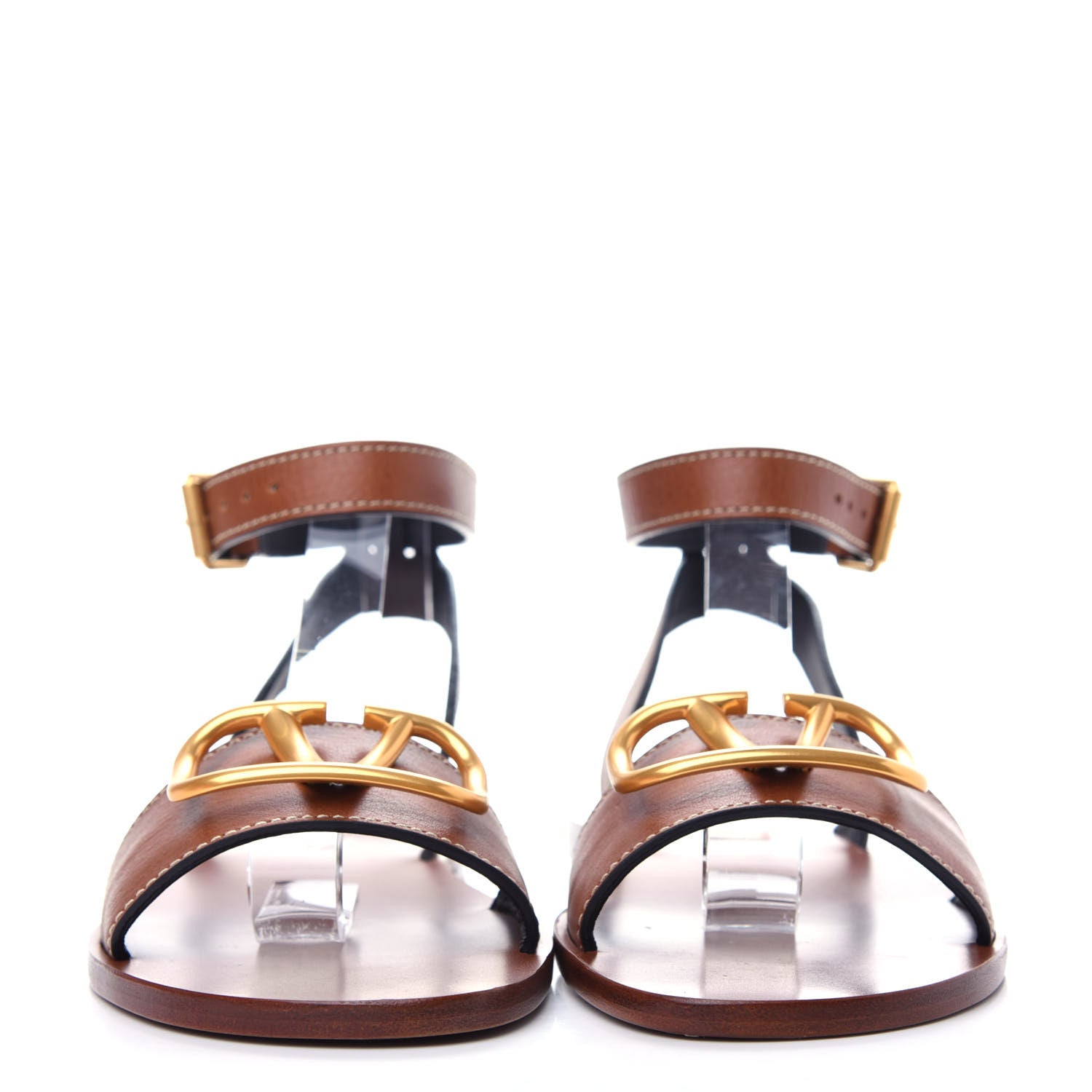 Valentino Garavani Grainy Cowhide Vlogo Ankle Strap Flat Sandals 40 Cuoio 2 of 12