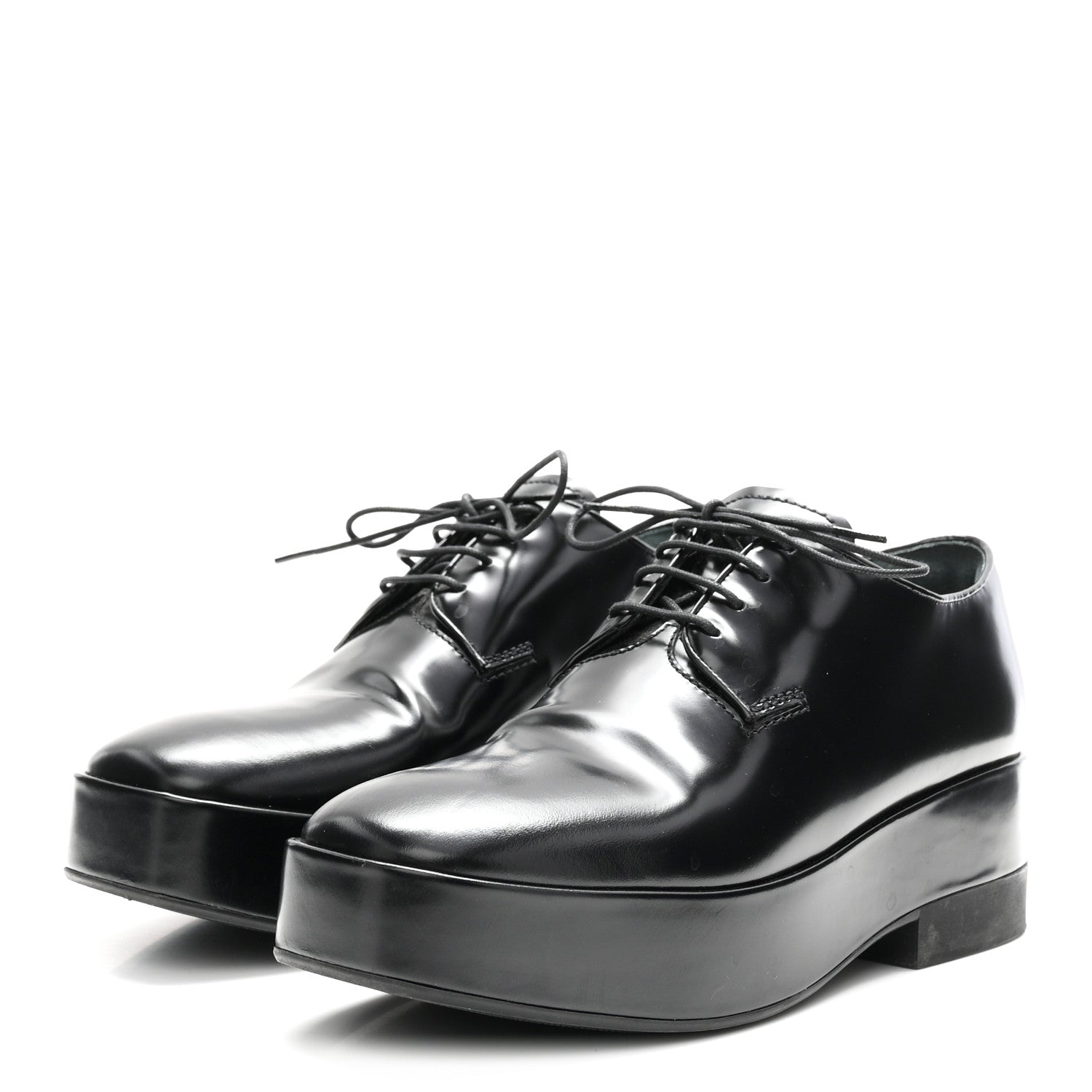 Prada Spazzolato Lace Up Derby Platform Loafers 37 Black 4 of 10