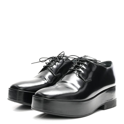 Prada Spazzolato Lace Up Derby Platform Loafers 37 Black 4 of 10