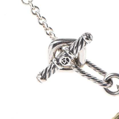 David Yurman Sterling Silver 18K Yellow Gold Cable Heart Figaro Necklace 6 of 8