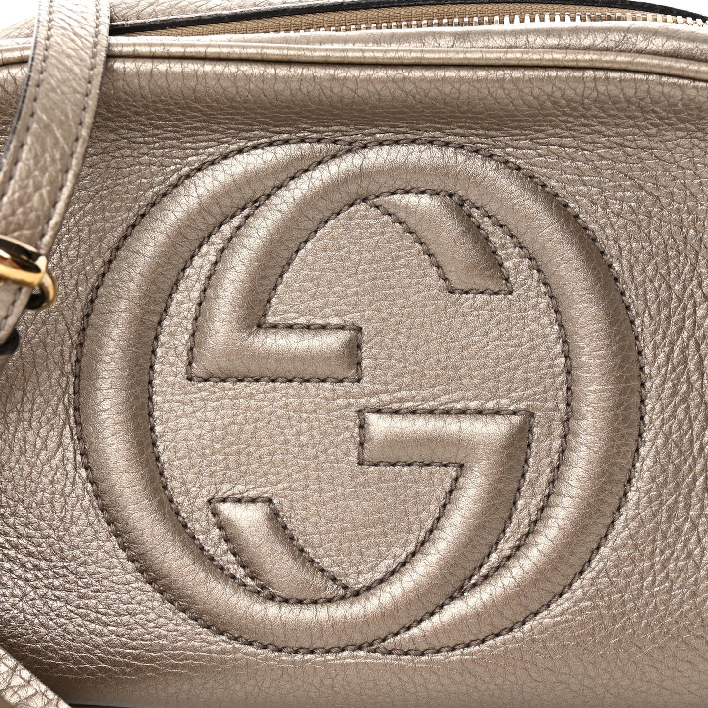 Metallic Pebbled Calfskin Small Soho Disco Bag Golden Beige