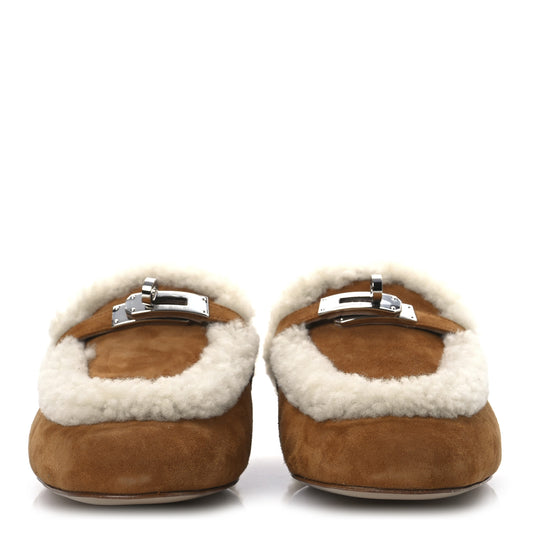 Suede Goatskin Shearling Womens Oz Mules 37 Natural Ecru