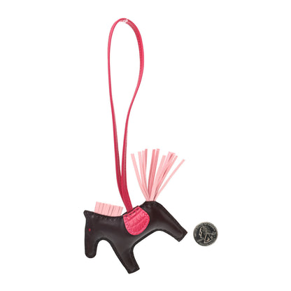Hermes Milo Lambskin Matte Alligator Touch Grigri Rodeo Horse Bag Charm PM Rouge Sellier Framboise Rose Sakura 2 of 5