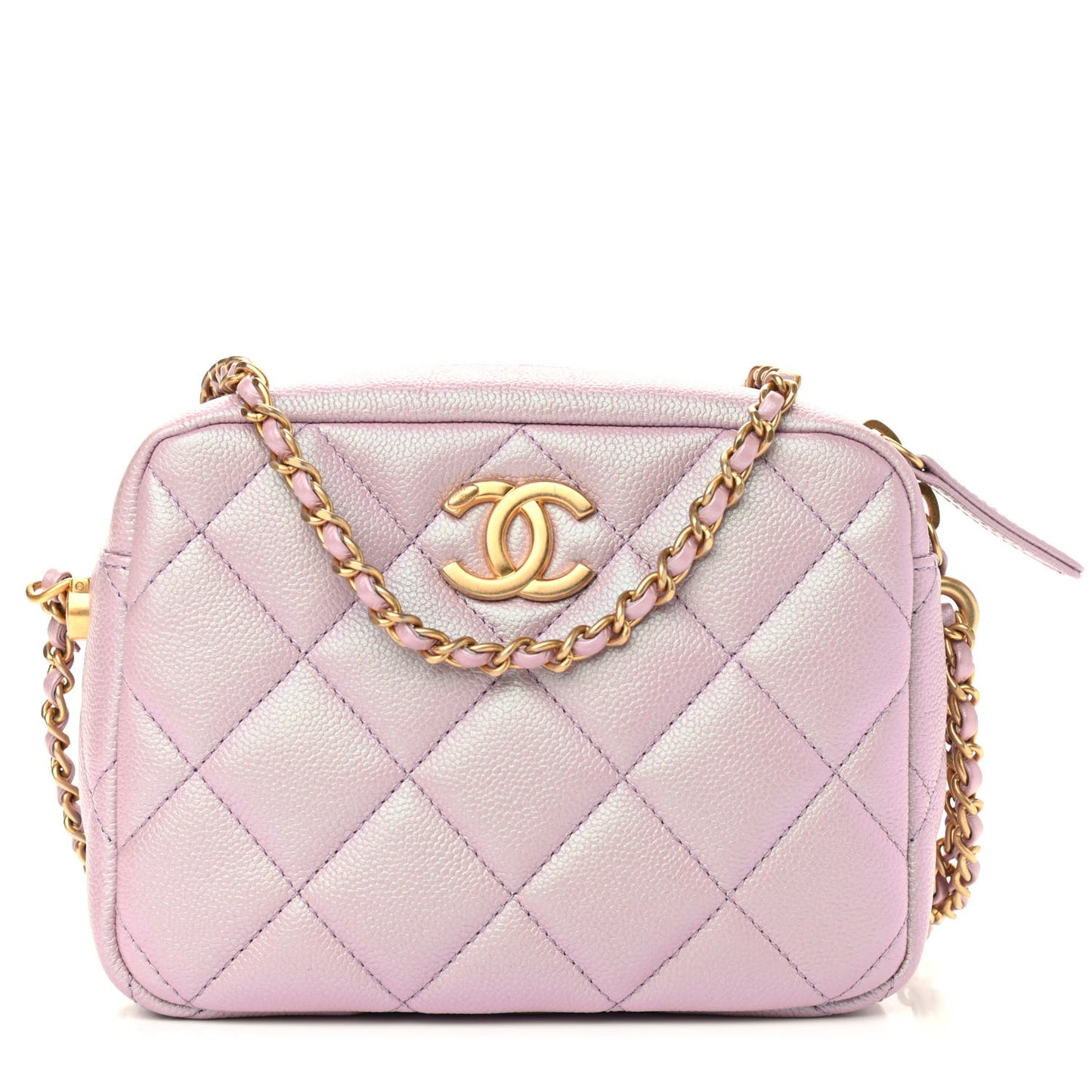 Iridescent Caviar Quilted Mini My Perfect Camera Case Pink