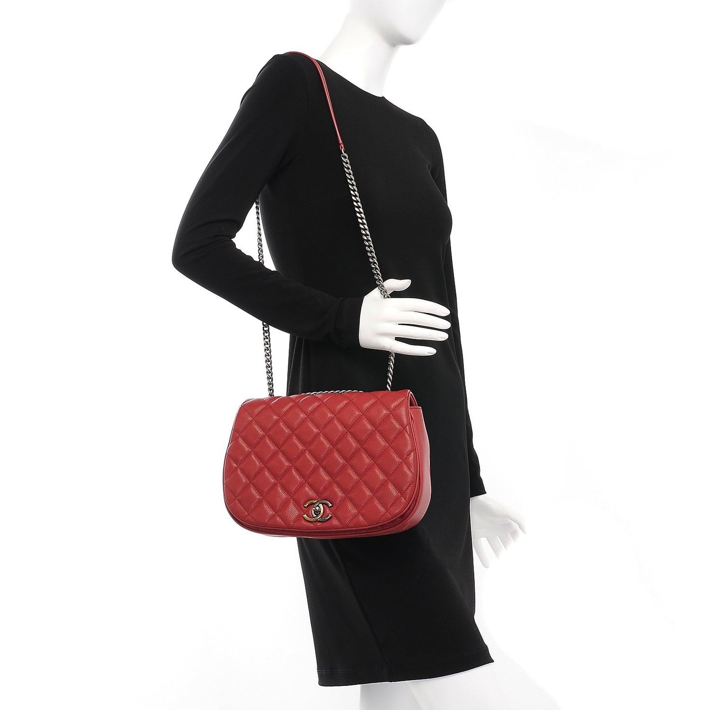 Caviar Quilted Casual Pocket Messenger Flap Red