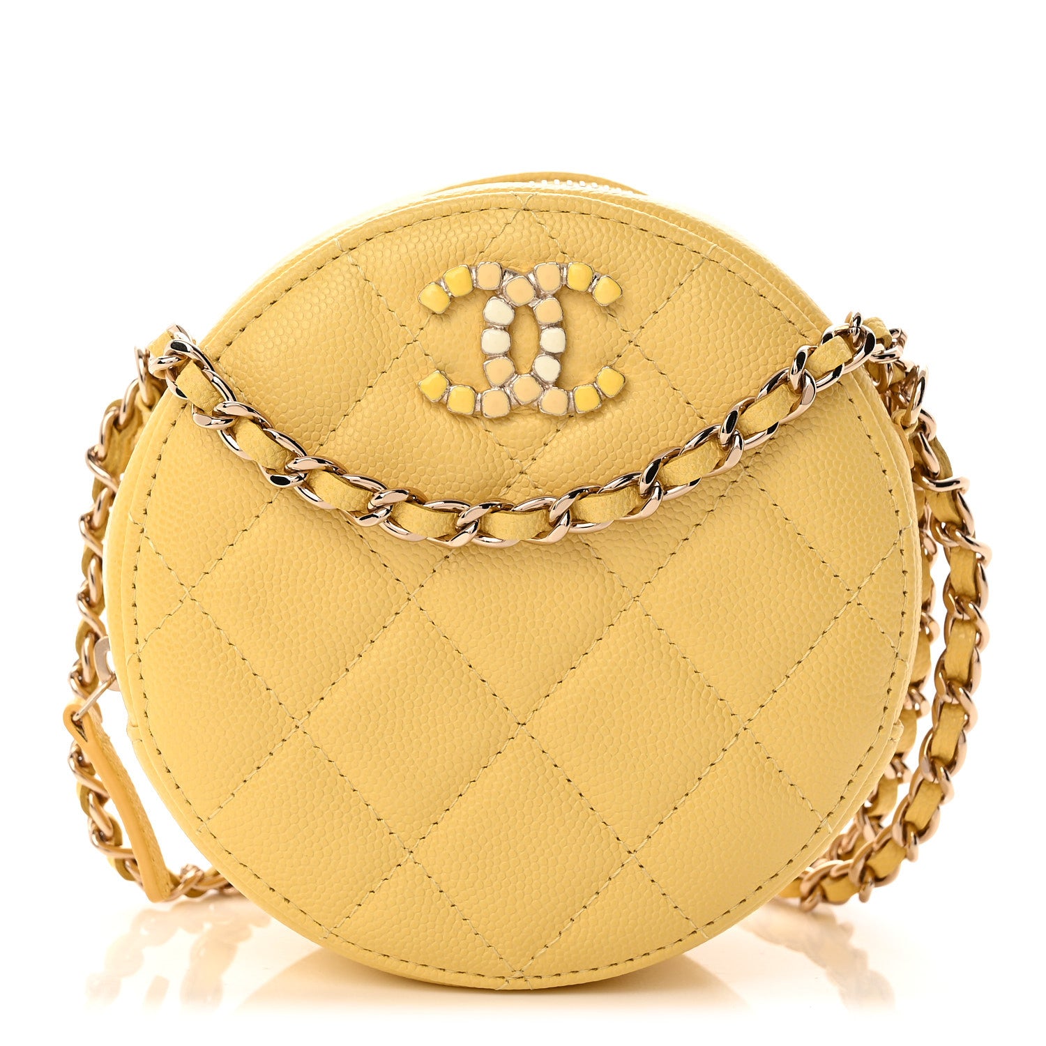 Chanel Caviar Quilted Gripoix CC Round Clutch With Chain Yellow 1 of 10