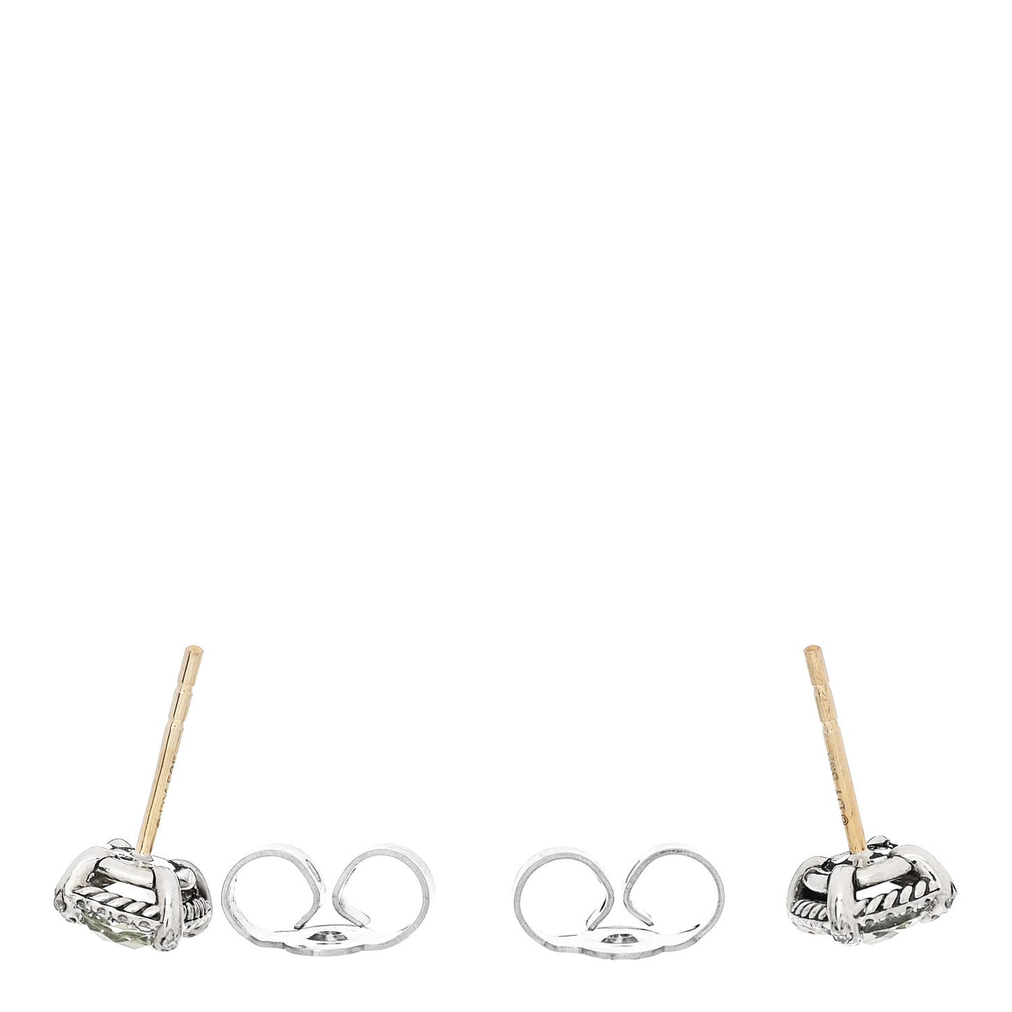 Sterling Silver Diamond Prasiolite Petite Chatelaine Pave Bezel Stud Earrings