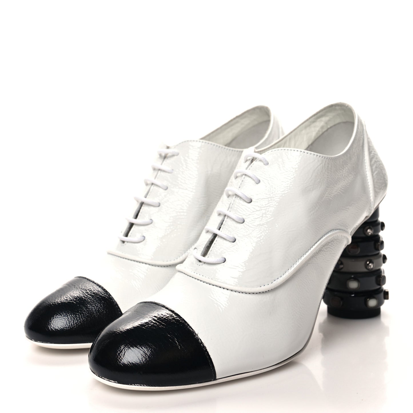Shiny Crumpled Calfskin Cap Toe Lace Up Oxfords 37 White Black