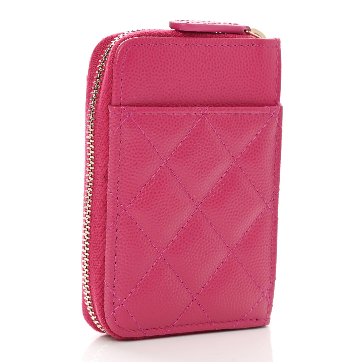 Caviar Quilted Zip Card Holder Fuchsia