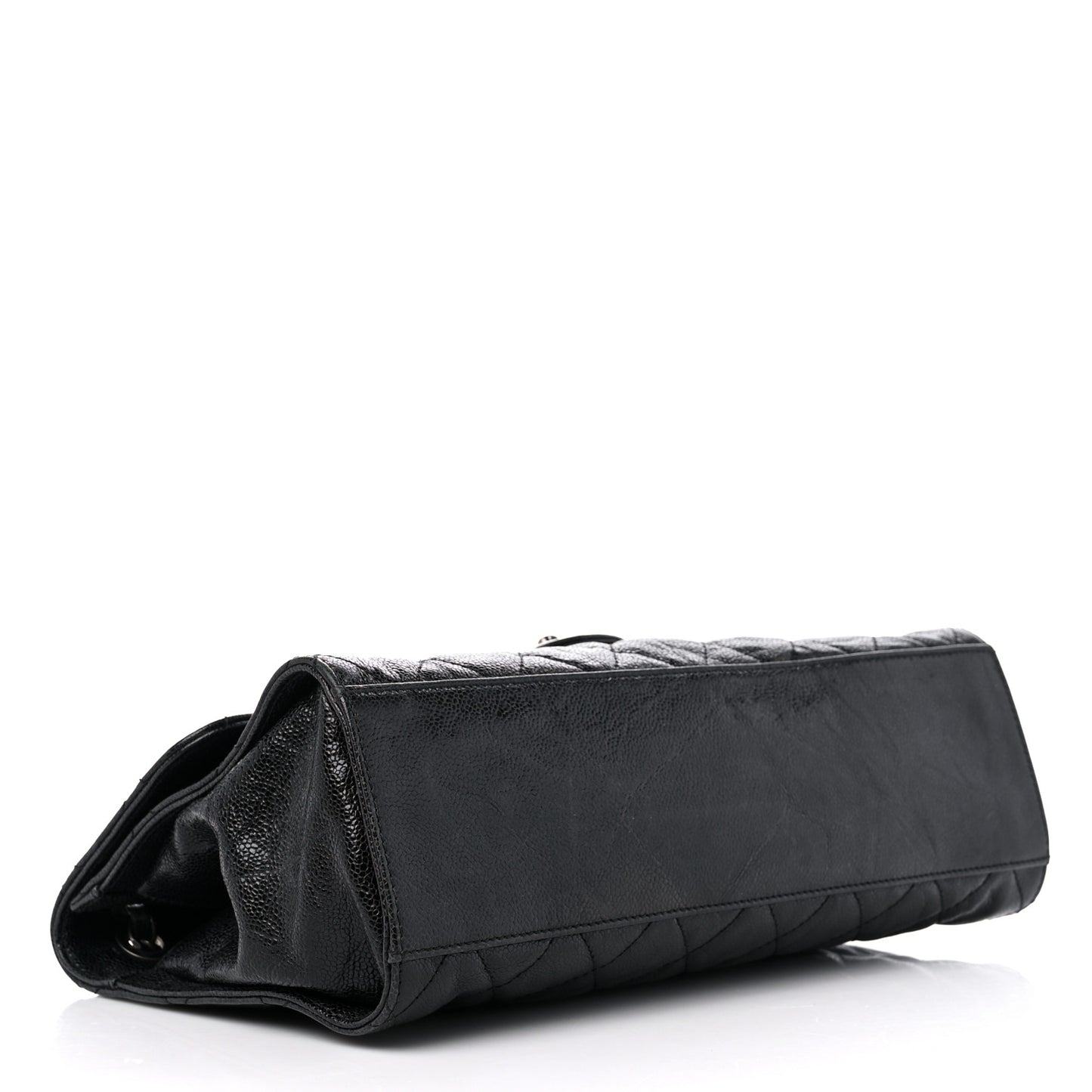 Crumpled Grained Calfskin Jumbo CC Crave Flap Black