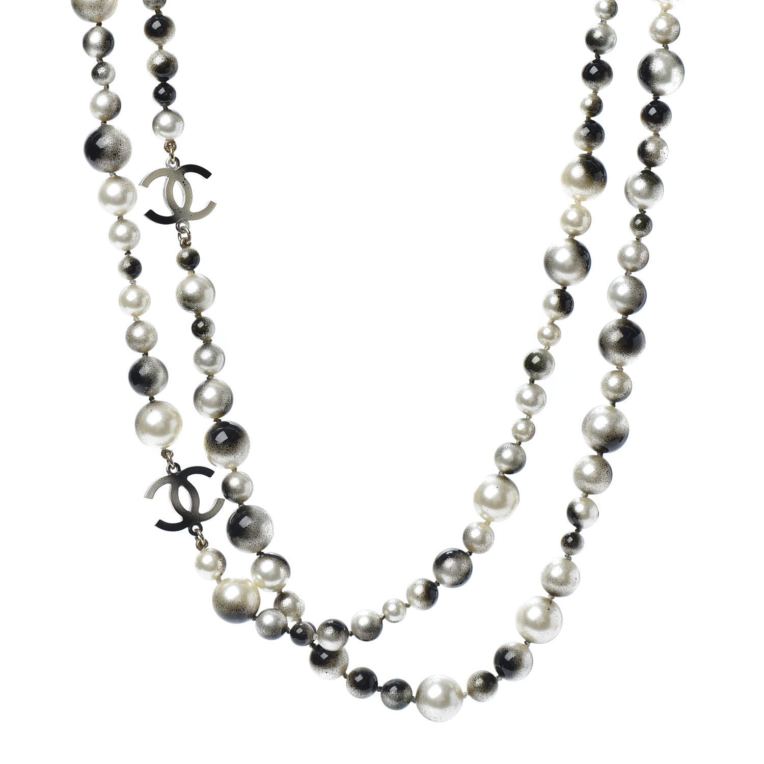 Chanel Pearl CC Long Necklace Gold White Black 1 of 4