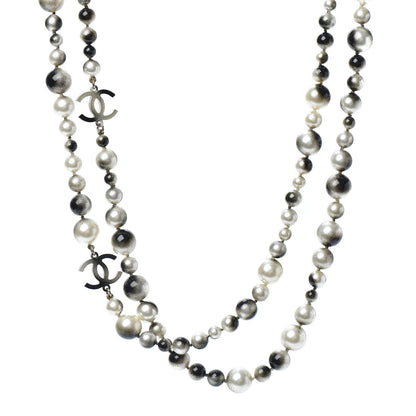 Chanel Pearl CC Long Necklace Gold White Black 1 of 4