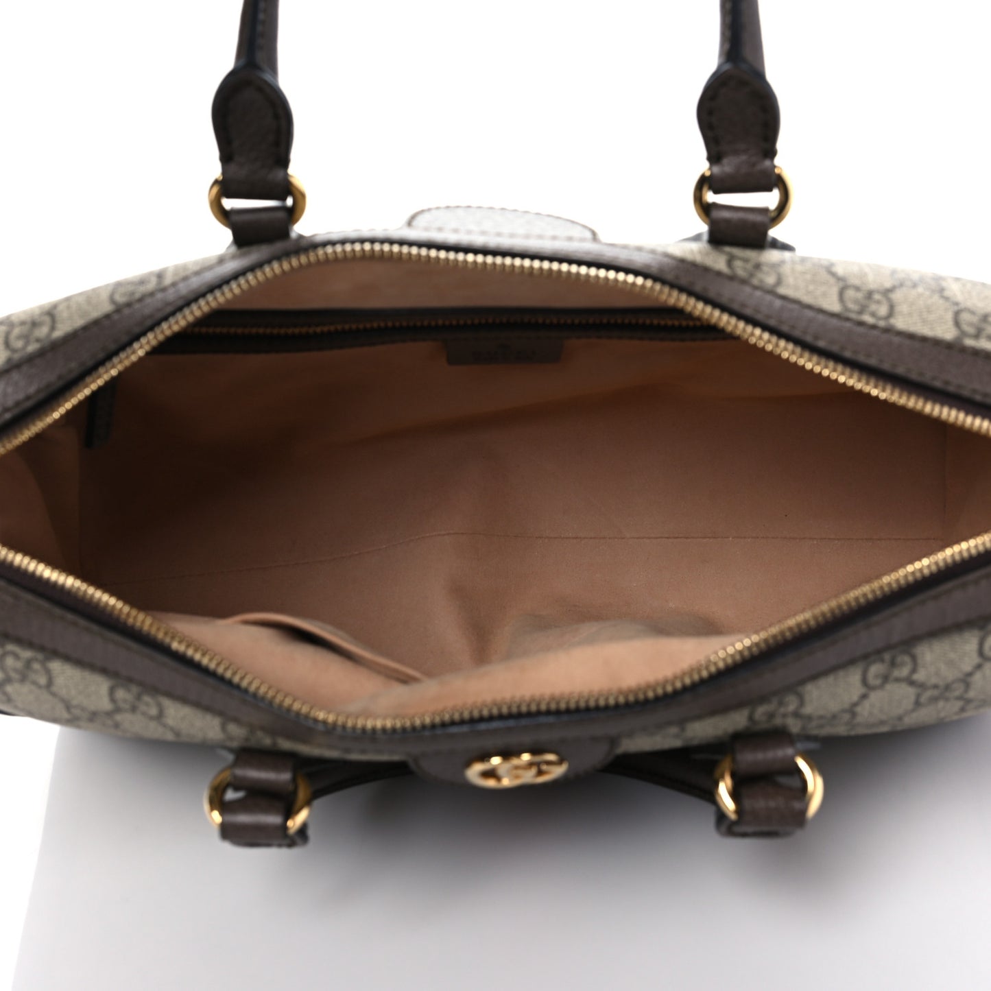 GG Supreme Monogram Textured Dollar Calfskin Web Medium Ophidia Boston Beige Ebony New Acero