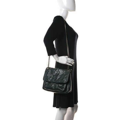 Saint Laurent Crinkled Calfskin Matelasse Monogram Medium Niki Chain Satchel Dark Green 2 of 12