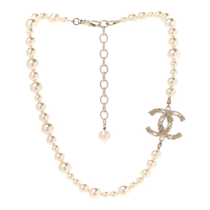 Chanel Pearl Crystal CC Camellia Short Necklace Gold 3 of 6