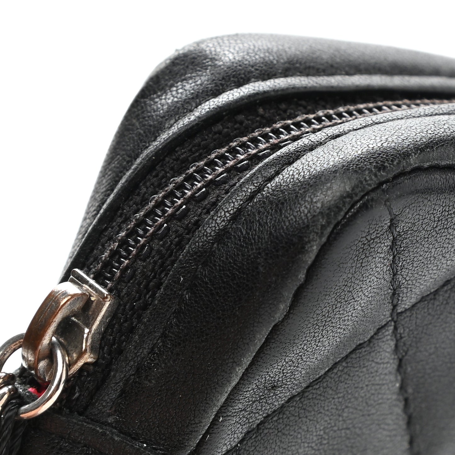 Calfskin Quilted Cambon Zip Around Cosmetic Pouch Black