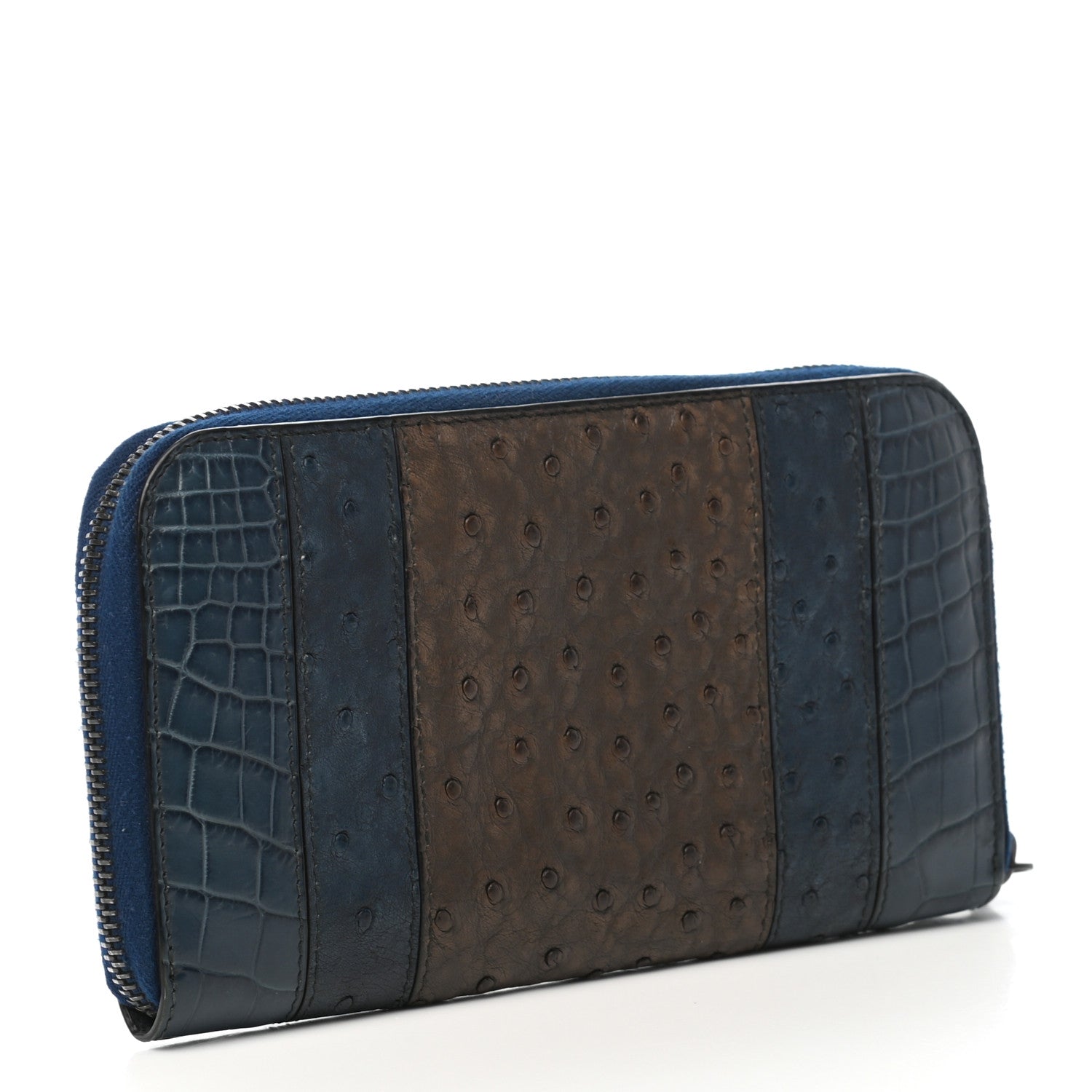 Bottega Veneta Crocodile Ostrich Zip Around Wallet Pacific 3 of 6