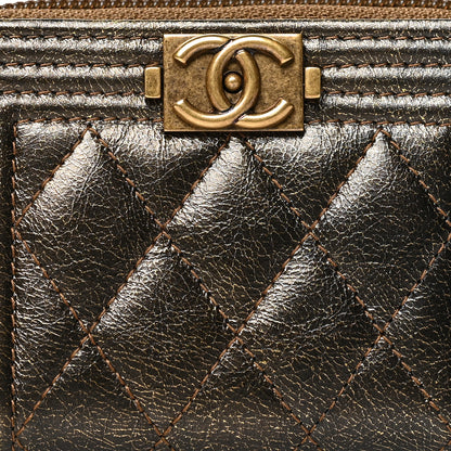 Chanel Cracked Metallic Calfskin Quilted Boy Zip Around Coin Purse Wallet Gold 8 of 8