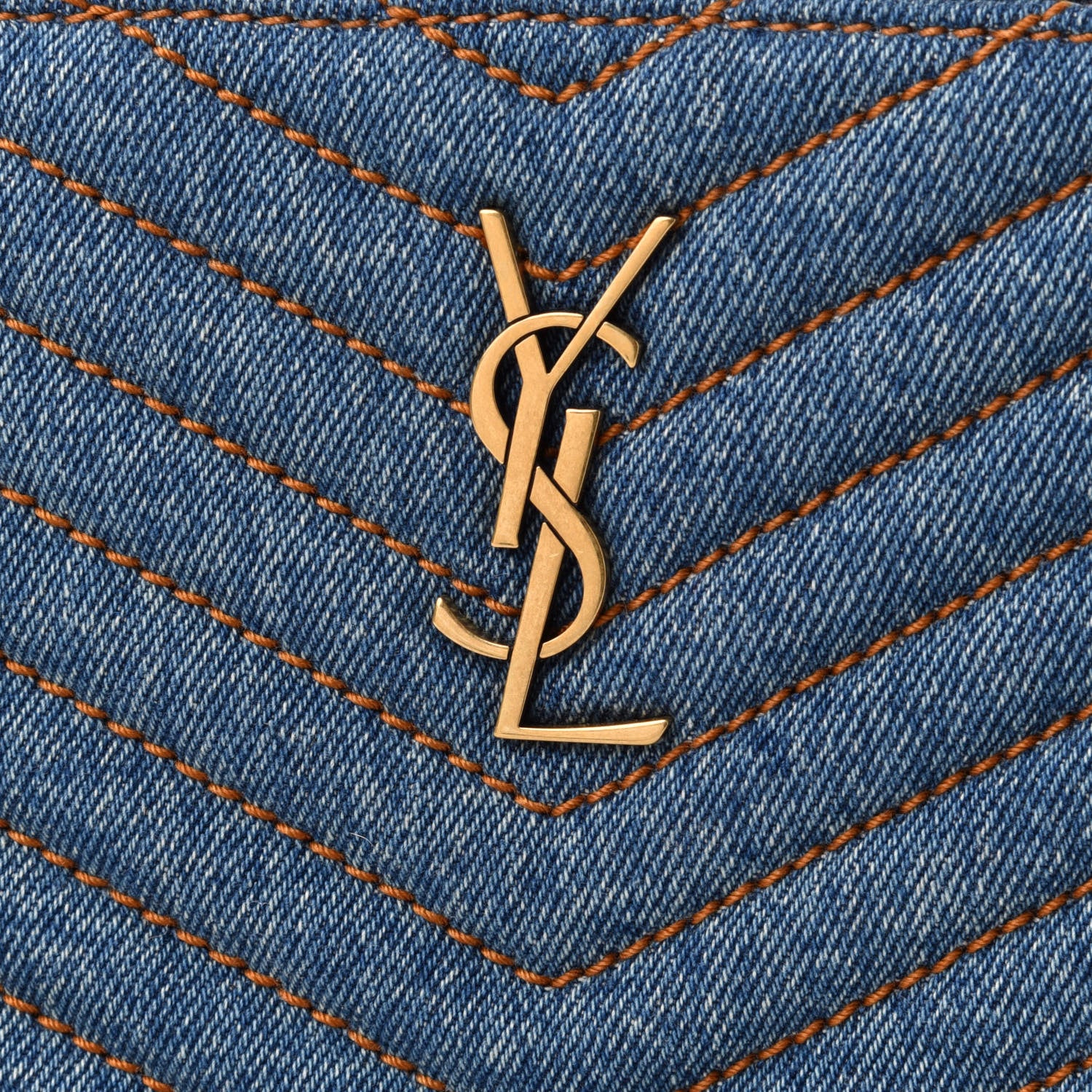 Saint Laurent Denim Matelasse Chevron Monogram A5 Wristlet Blue 8 of 11