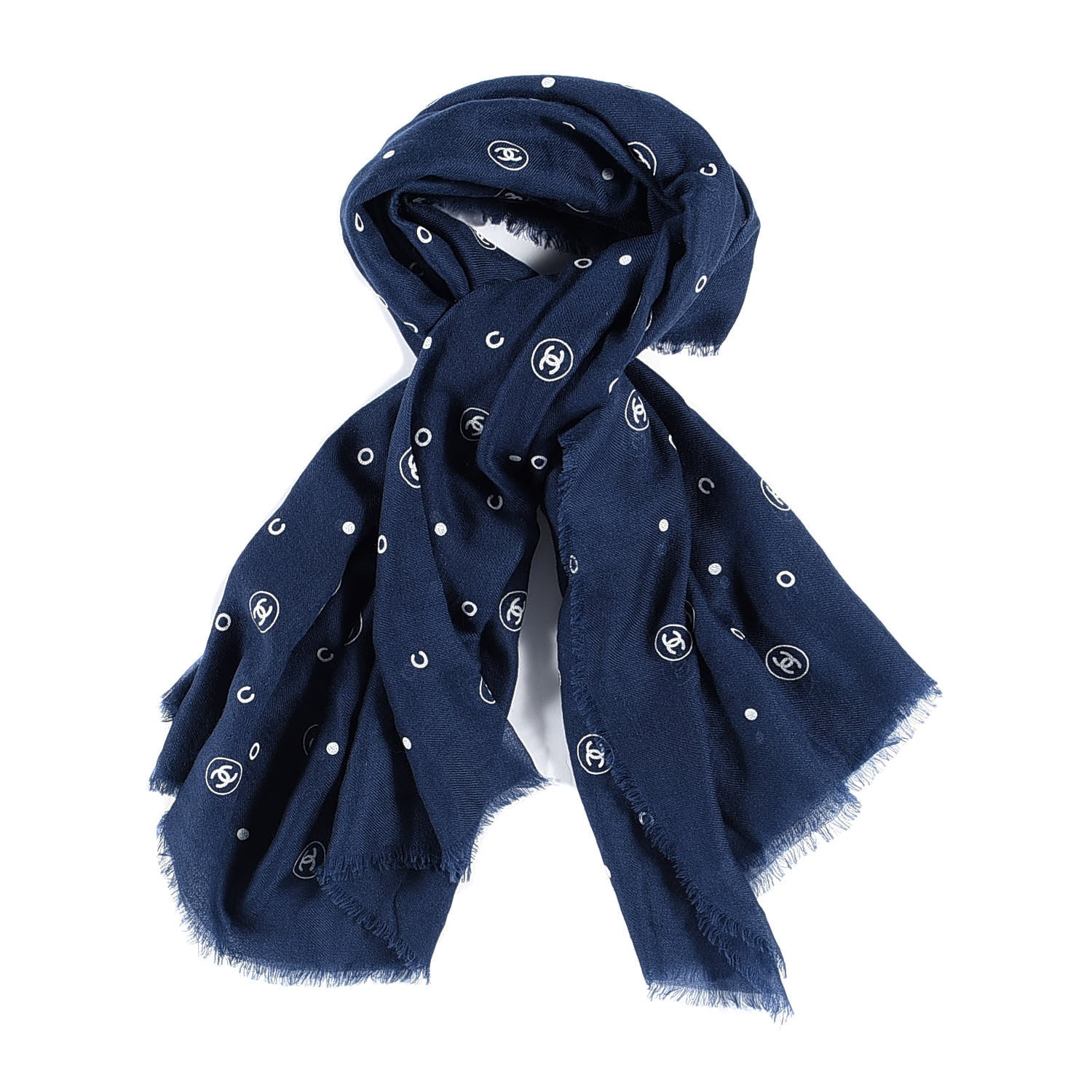 Chanel Cashmere CC Fringe Scarf Navy Blue 2 of 2