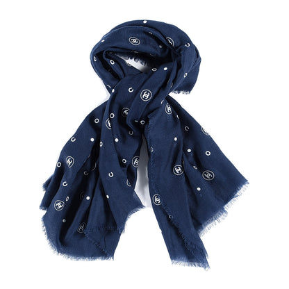 Chanel Cashmere CC Fringe Scarf Navy Blue 2 of 2