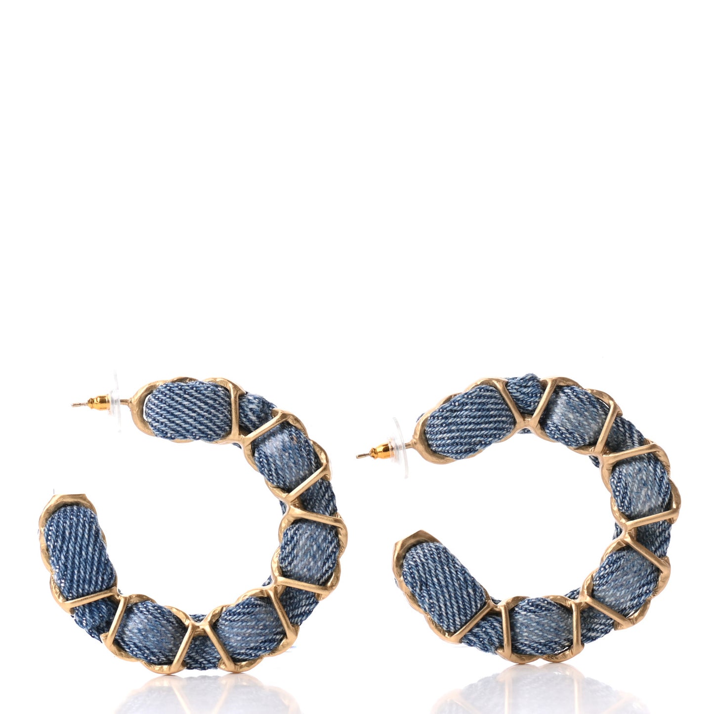 Denim CC Chain Hoop Earrings Gold Blue
