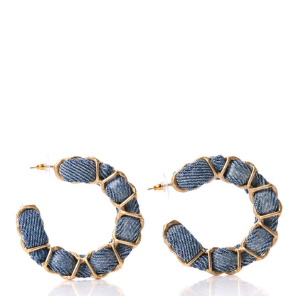 Chanel Denim CC Chain Hoop Earrings Gold Blue 2 of 6