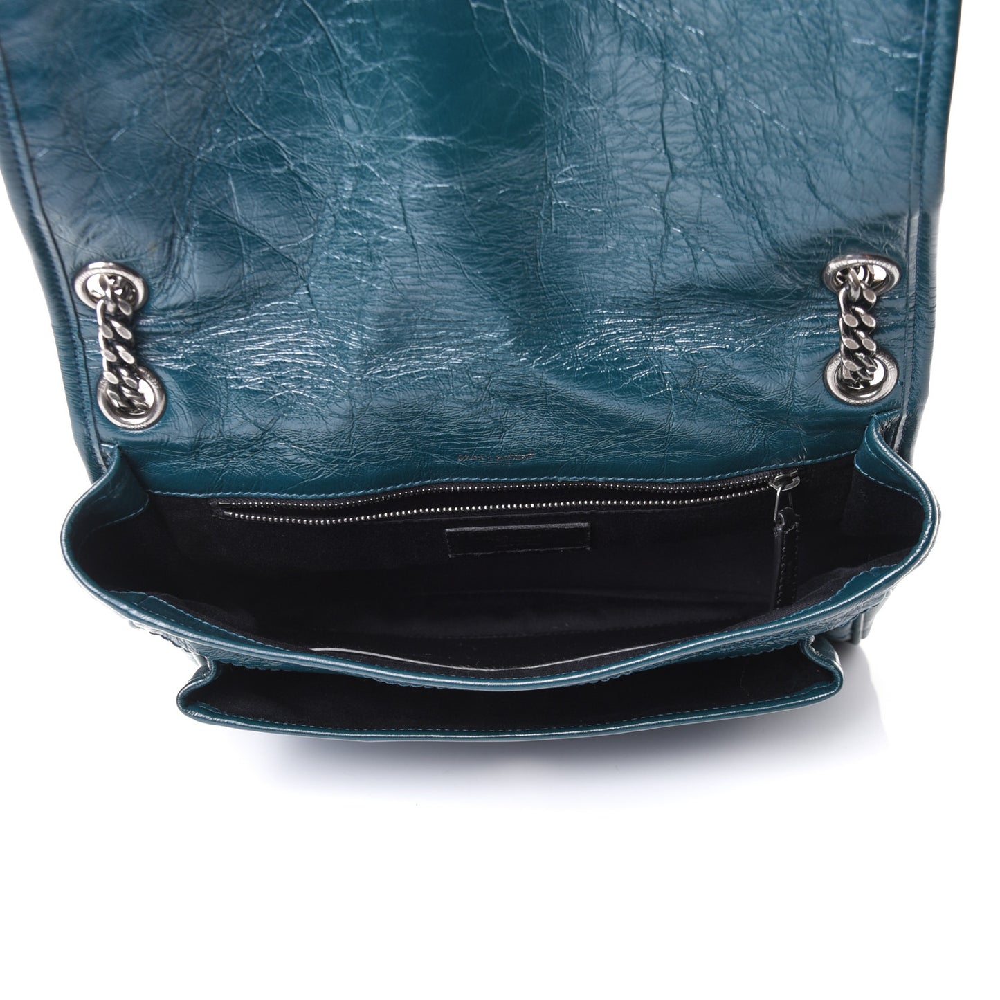 Crinkled Calfskin Matelasse Monogram Medium Niki Chain Satchel Peacock Green